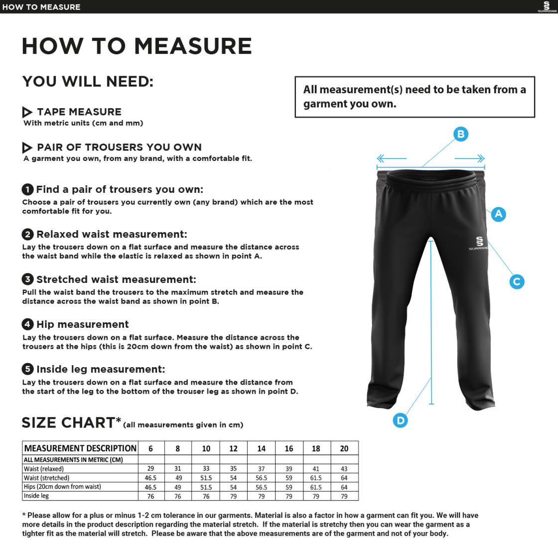 Warwick University Staff Society - POPLIN TRACK PANT BLACK - Women's - Size Guide