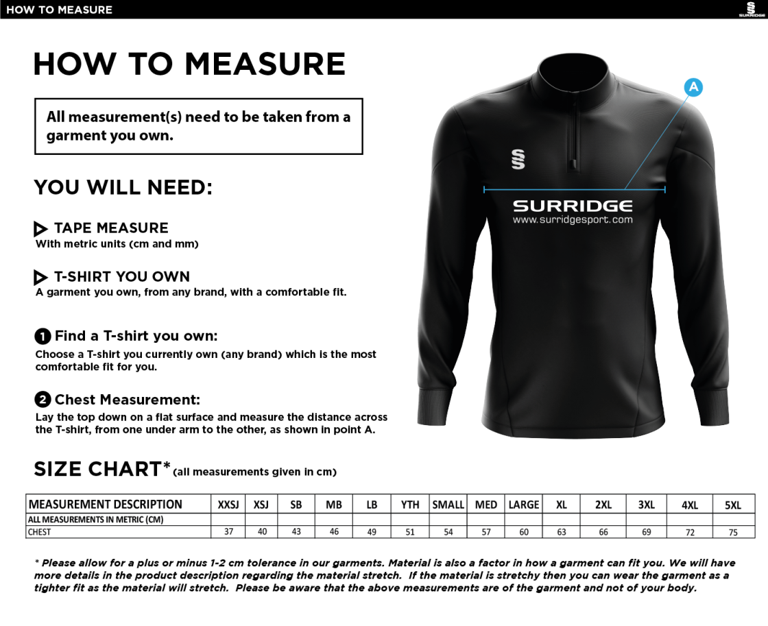 Warwick University Staff Society - Blade Performance Top Black/Red/White - Size Guide