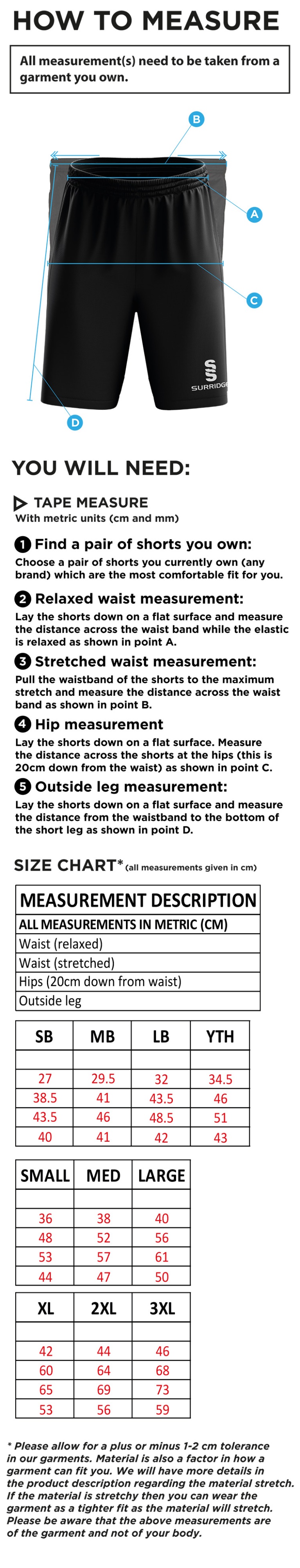 Warwick University Staff Society - Blade Shorts Black - Size Guide