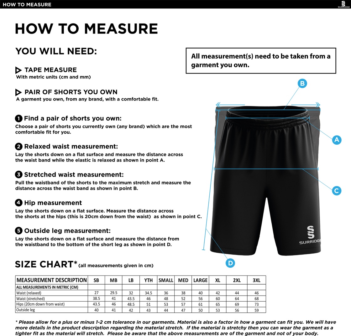 Warwick University Staff Society - Blade Shorts Black - Size Guide